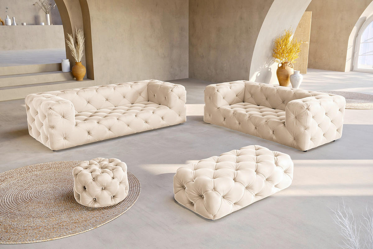 HOCKER in Textil Creme  - Creme/Schwarz, Design, Kunststoff/Textil (60/39/60cm) - P & B