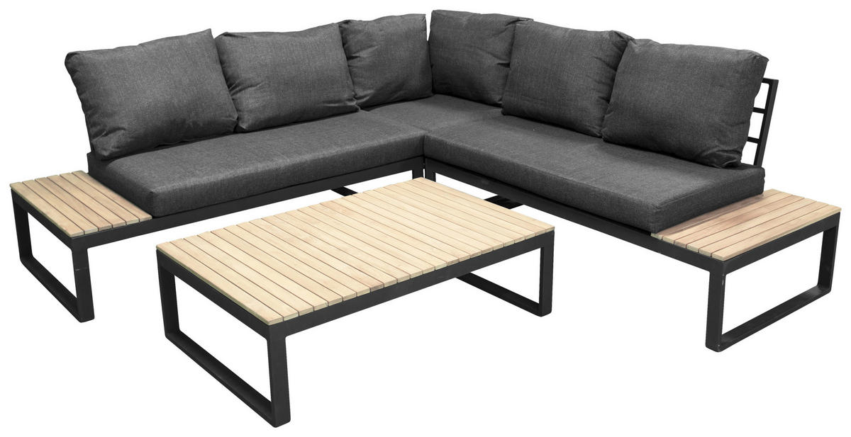 LOUNGEGARNITUR  225/225 cm  Akazie Aluminium  - Dunkelgrau/Grau, KONVENTIONELL, Holz/Textil (225/225cm) - Gardenson