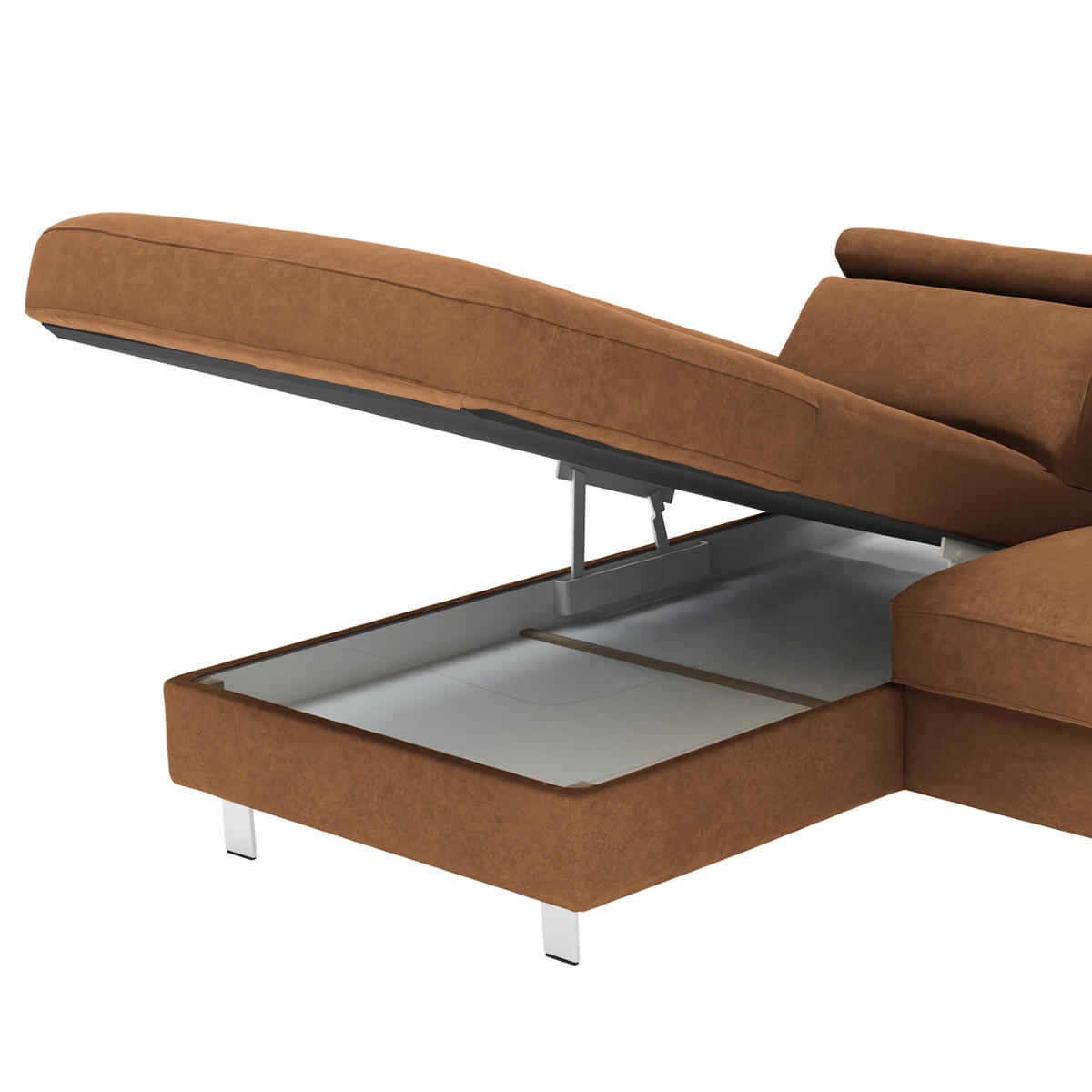 ECKSOFA in Mikrofaser Braun  - Silberfarben/Braun, KONVENTIONELL, Textil/Metall (260/82/182cm) - Trendmanufaktur