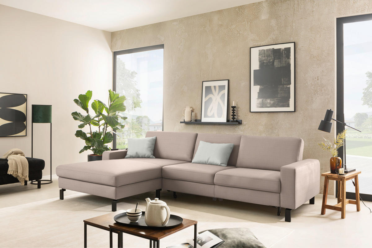 ECKSOFA  in Cord Taupe Rücken echt, Sitztiefenverstellung  185/298 cm  - Taupe/Schwarz, Design, Textil/Metall (185/298cm) - Pure Home Lifestyle