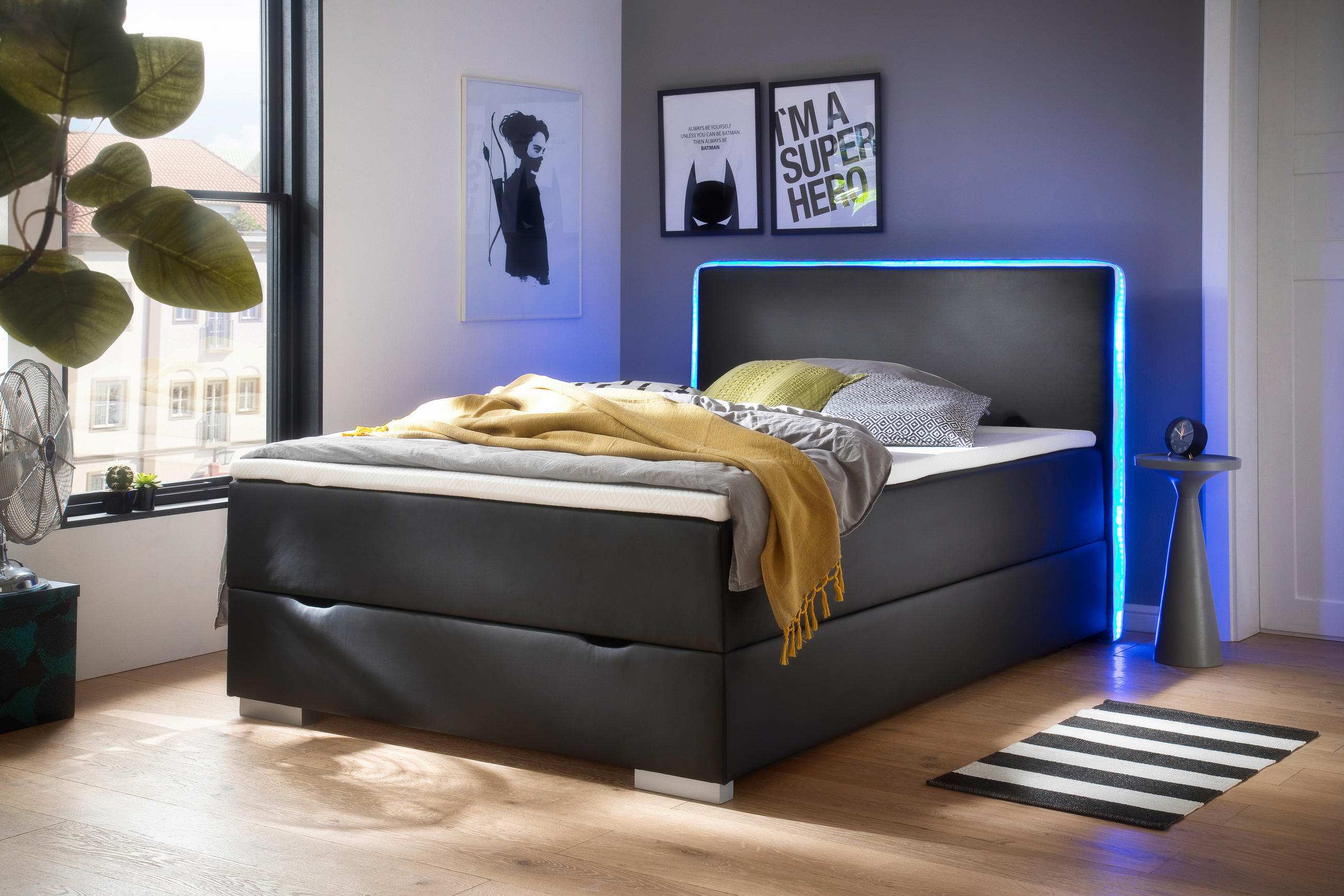 BOXSPRINGBETT 140/200 cm  in Schwarz  - Silberfarben/Schwarz, MODERN, Kunststoff/Textil (140/200cm) - Livetastic
