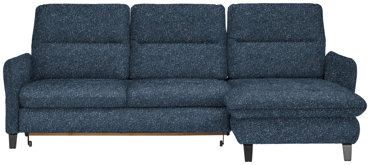 ECKSOFA Blau Plüsch Bettkasten, Schlaffunktion, Rücken echt, Kopfteilverstellung, Sitztiefenverstellung  - Blau/Schwarz, KONVENTIONELL, Textil/Metall (254/190cm) - Livetastic