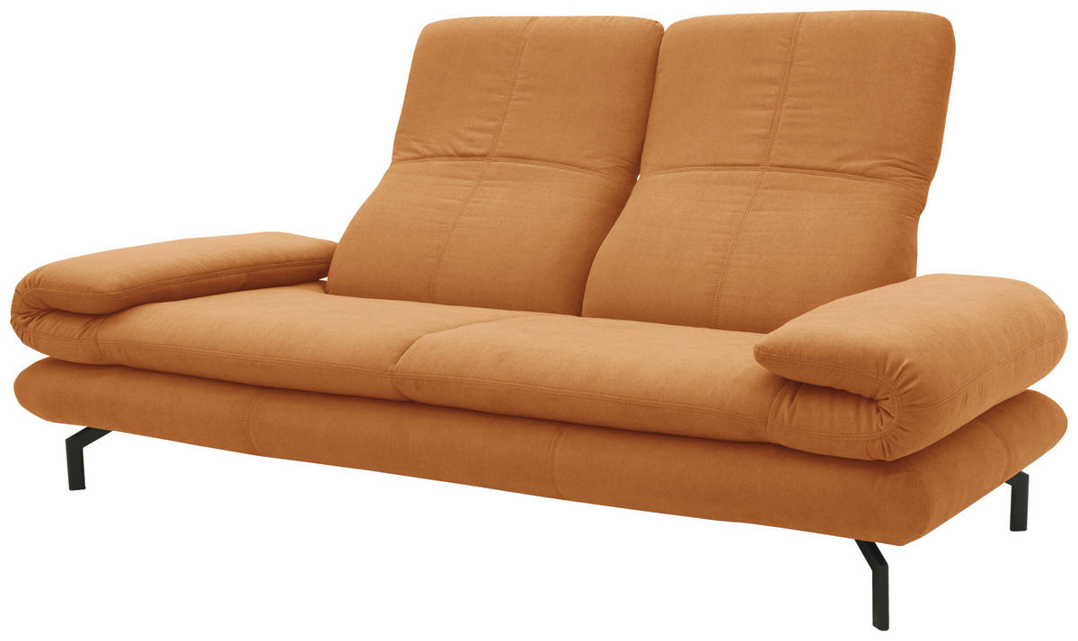 2,5-SITZER mit Funktionen Webstoff Honig  - Schwarz/Honig, Design, Textil/Metall (224 (284)/83 (110)/98cm) - LOOKS by W.Joop