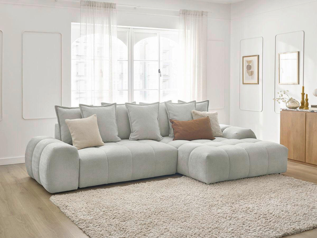 ECKSCHLAFSOFA EVEREST  mit Rücken echt, Armteil links, Armteil rechts Struktur Hellgrau  - Hellgrau/Schwarz, MODERN, Kunststoff/Textil (318/180cm) - Livetastic