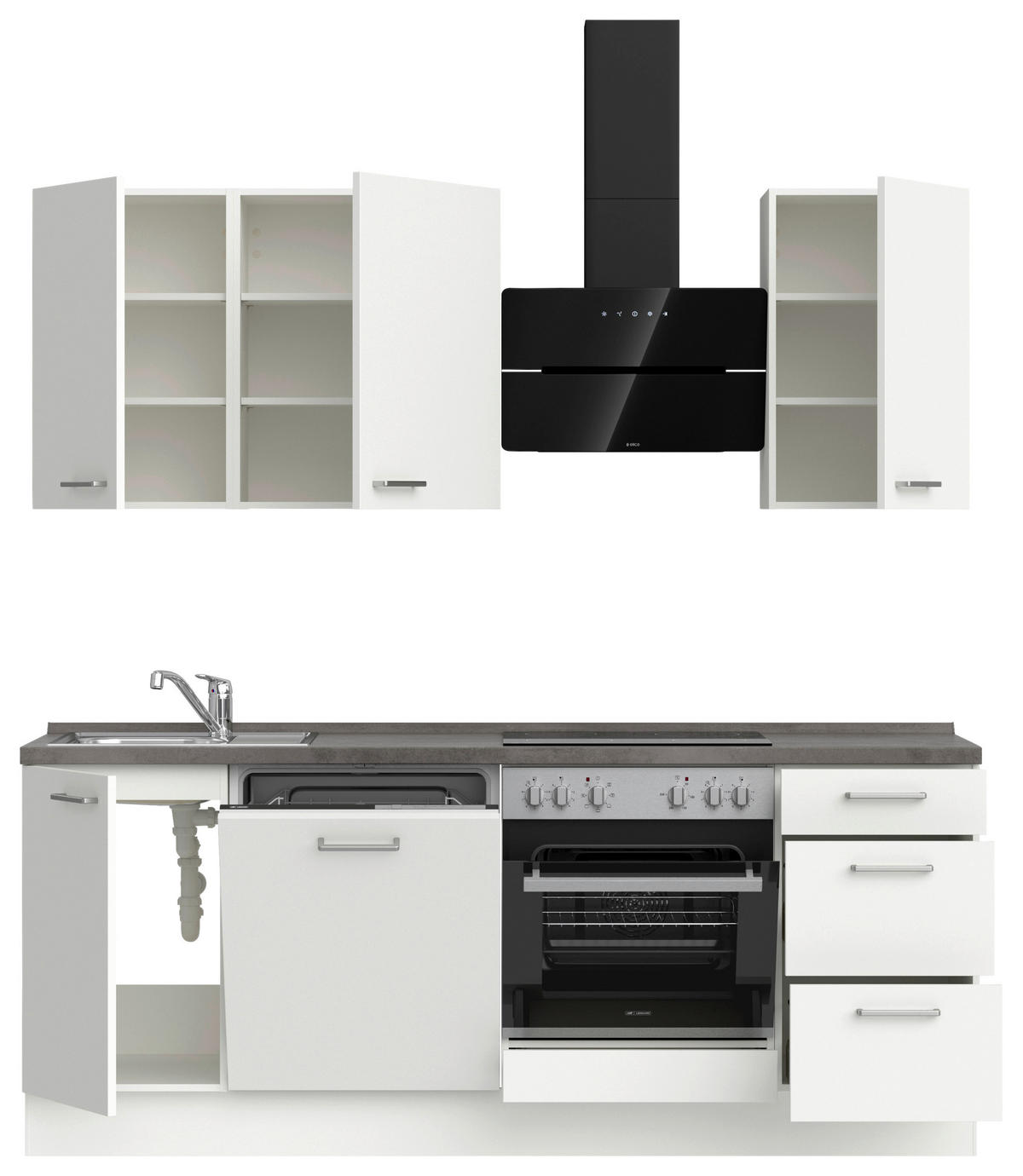 KÜCHENLEERBLOCK 210 cm   in Grau, Weiß  - Edelstahlfarben/Weiß, MODERN, Holzwerkstoff/Metall (210cm) - Nobilia