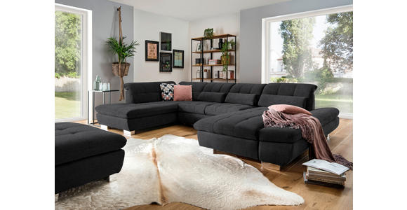 WOHNLANDSCHAFT  in Mikrofaser Graphitfarben  - Chromfarben/Graphitfarben, Design, Kunststoff/Textil (211/350/204cm) - Xora