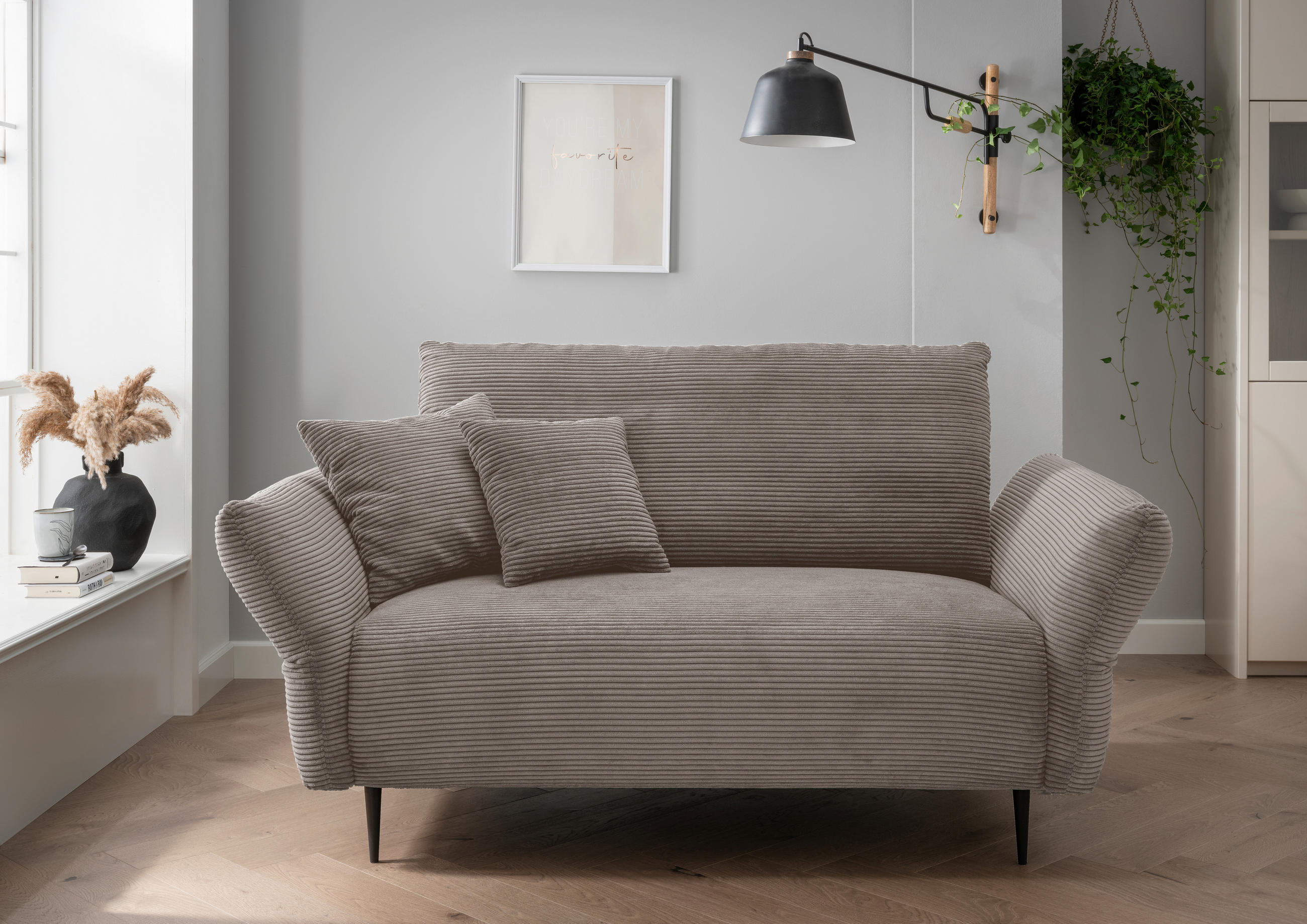 2-SITZER-SOFA in Cord Graubraun - Graubraun/Schwarz, Design, Textil/Metall (163/97/102cm) - Livetastic