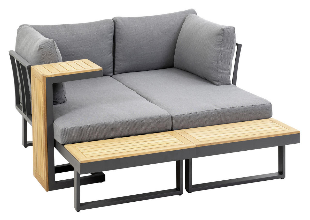 LOUNGEGARNITUR   253/70/175 cm Teakholz Aluminium  - Anthrazit/Grau, Basics, Holz/Textil (253/70/175cm) - Gardenson