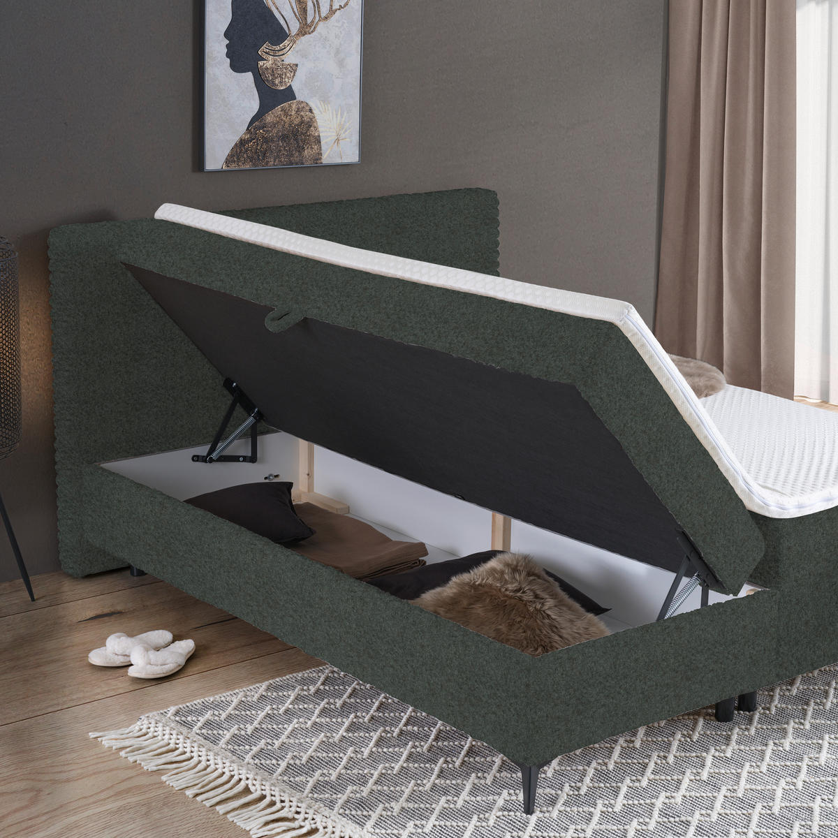 BOXBETT 160/200 cm  in Grau  - Schwarz/Grau, Design, Holz/Holzwerkstoff (160/200cm) - Xora