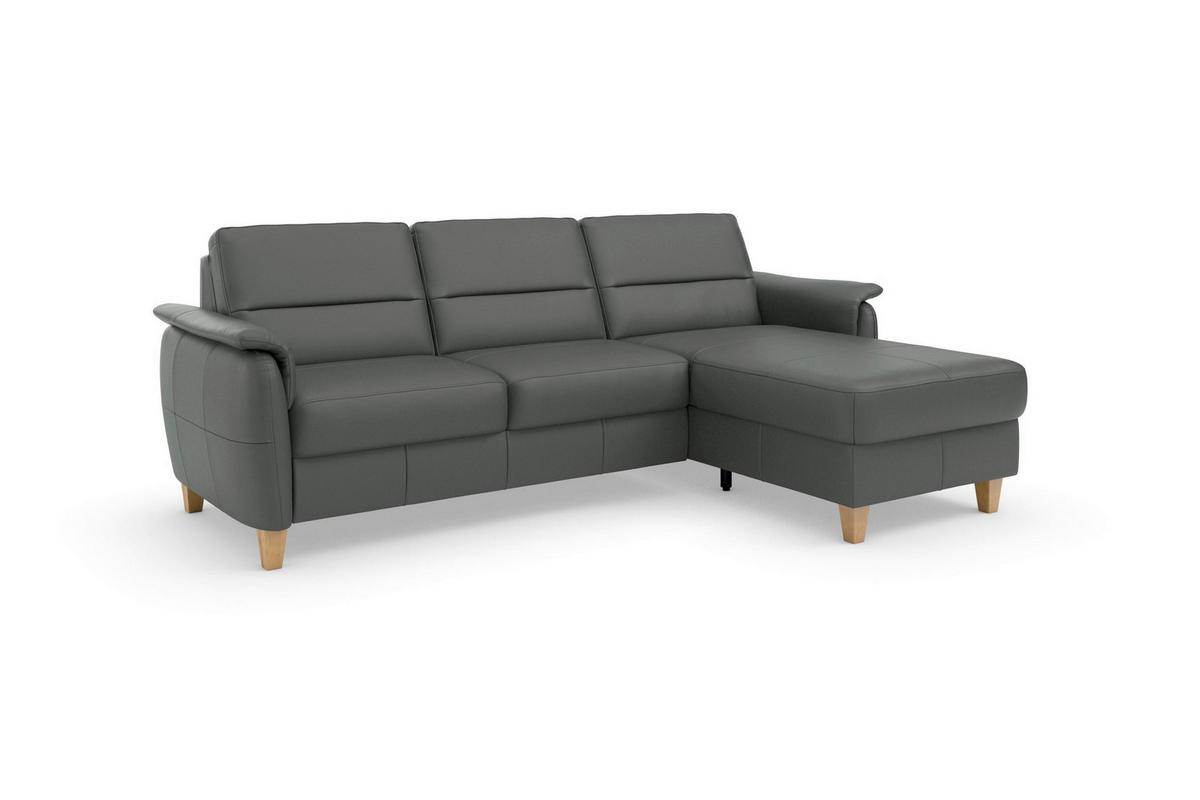 ECKSOFA PALMERA E Anthrazit Echtleder  - Eichefarben/Anthrazit, Basics, Leder/Holz (244/163cm) - Sit & More