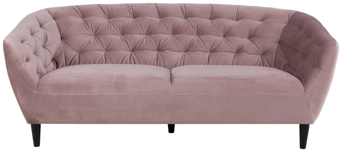 CHESTERFIELD-SOFA Rosa Samt  - Schwarz/Rosa, Trend, Holz/Textil (191/78/84cm) - Ambia Home