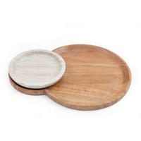 KÍNÁLÓTÁLCA SZETT    - világosszürke/világosbarna, Basics, kő/fa (36/5/28cm)