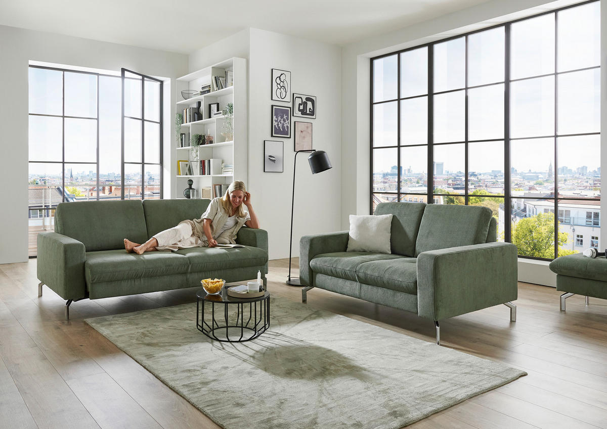 3-SITZER-SOFA Feincord Dunkelgrün  - Chromfarben/Dunkelgrün, Design, Textil/Metall (194/87/105cm) - Beldomo Style