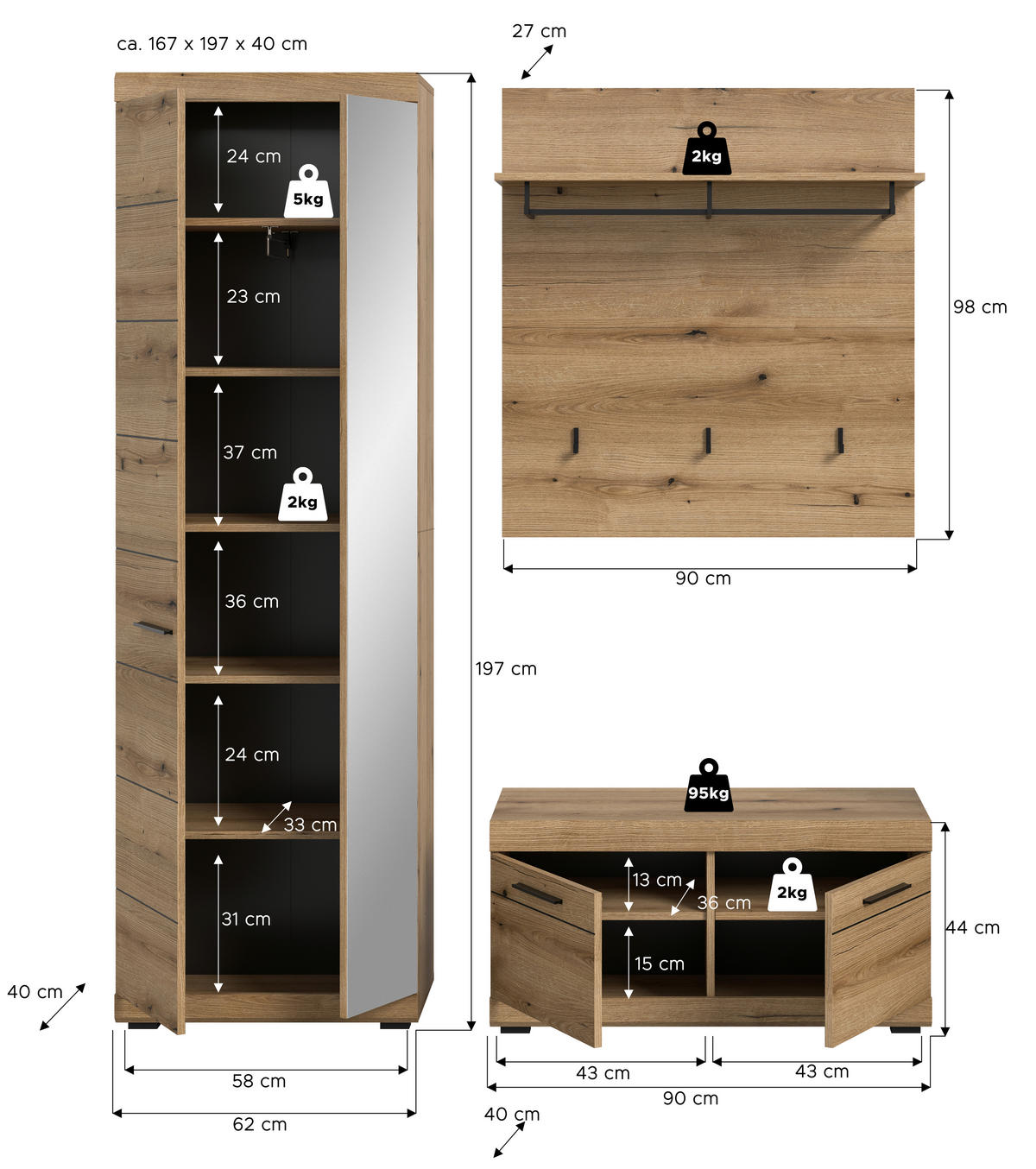 PREDSOBA temni hrast - temni hrast, Design, leseni material (167/197/40cm) - Livetastic