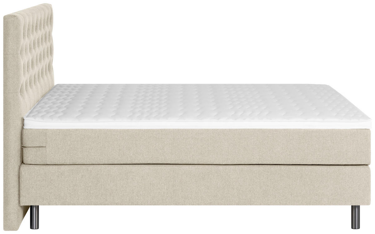 BOXSPRINGBETT 140/200 cm,  in Beige, Matratze, Topper, H3 + H5 = fest + hart  - Beige/Silberfarben, KONVENTIONELL, Textil/Metall (140/200cm) - Welnova