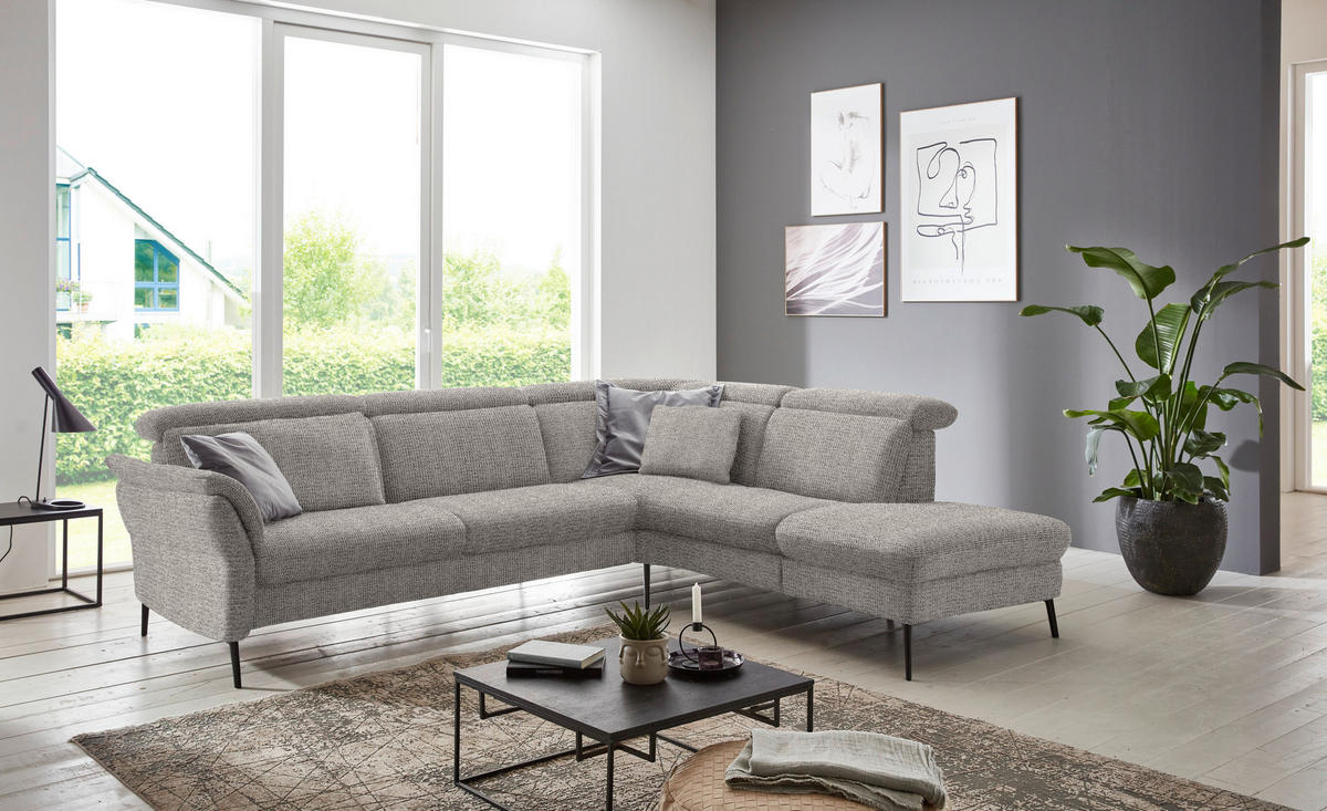 ECKSOFA in Struktur Hellgrau  275/235 cm  - Hellgrau/Schwarz, MODERN, Textil/Metall (275/235cm) - Cantus