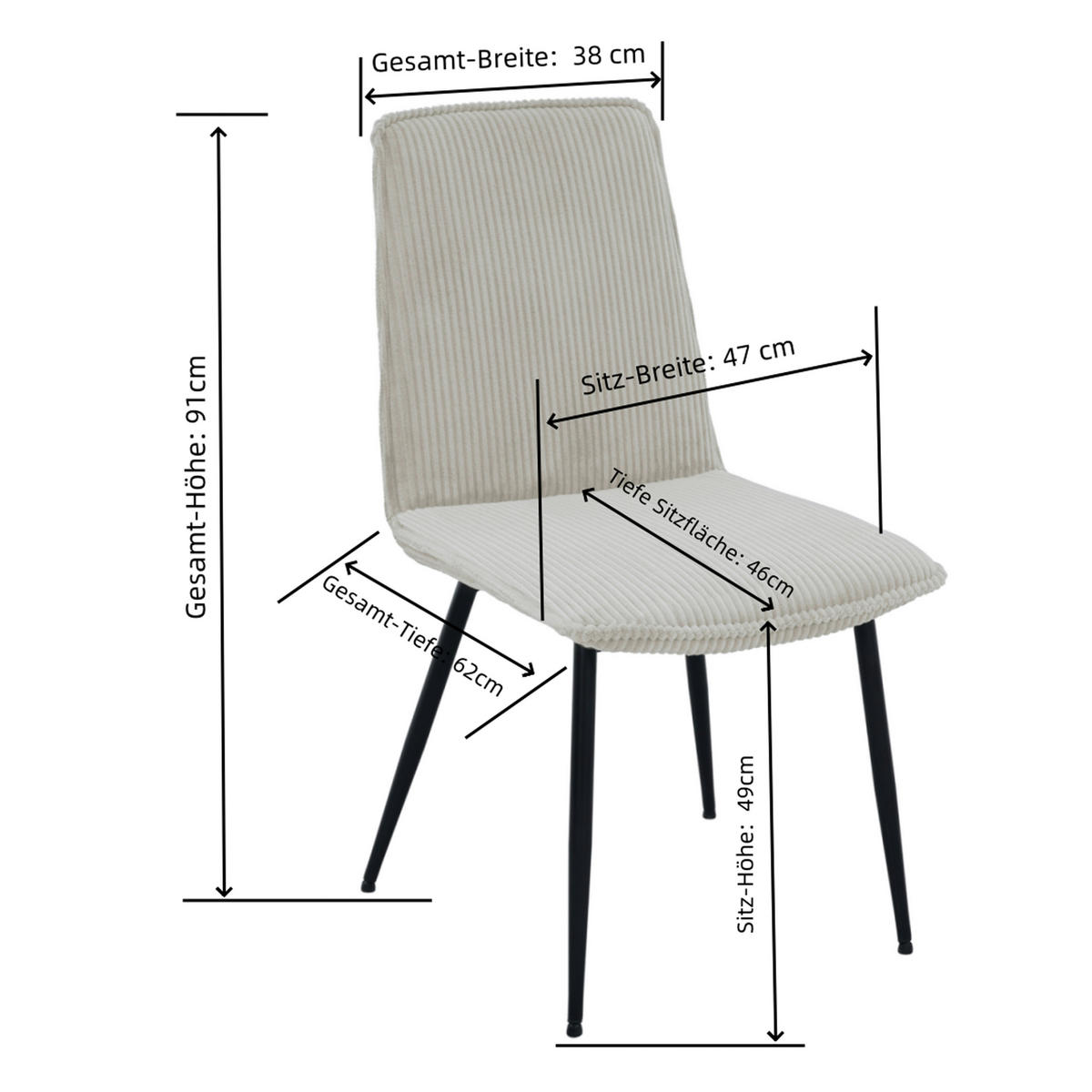 VIERFUSSSTUHL - Beige/Schwarz, MODERN, Textil/Metall (47/91/61,5cm) - Livetastic