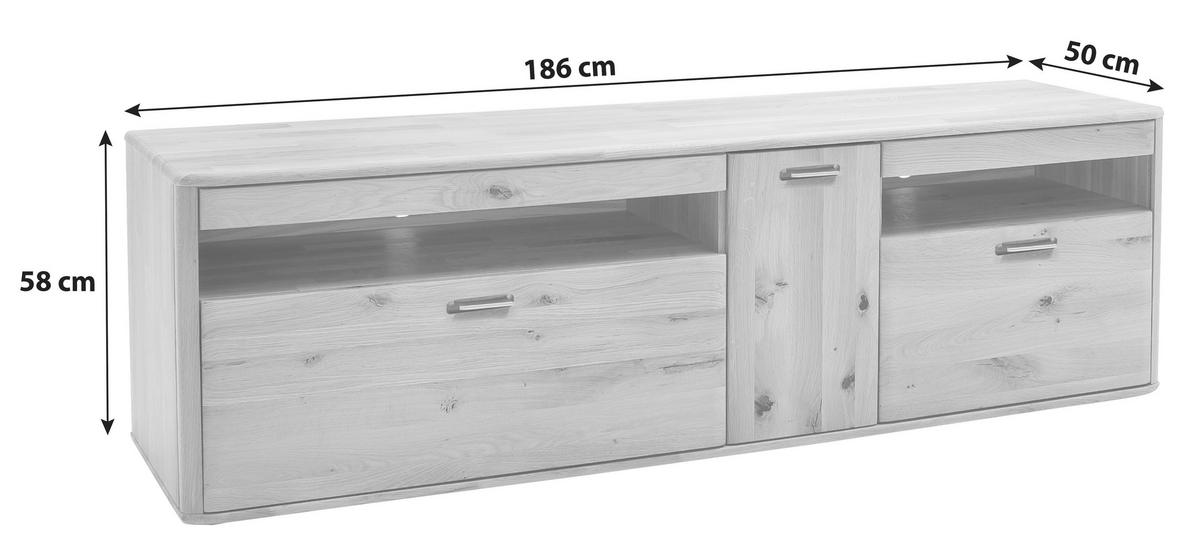 TV-ELEMENT  in 186/58/50 cm  - Eichefarben, Design, Holz/Metall (186/58/50cm) - Livetastic
