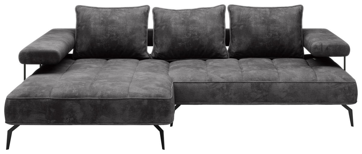 ECKSOFA in Webstoff Dunkelgrau  - Dunkelgrau/Schwarz, Design, Textil/Metall (180/266cm) - Welnova