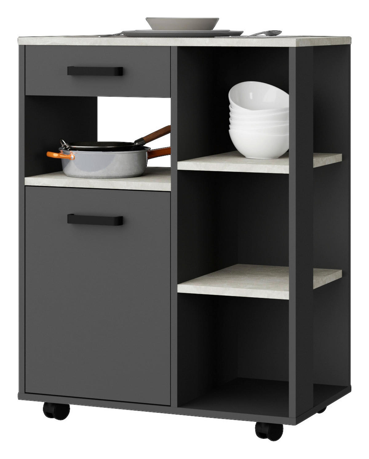 SERVIERWAGEN Anthrazit, Hellgrau  - Anthrazit/Hellgrau, KONVENTIONELL, Holzwerkstoff/Kunststoff (70,2/92,6/40cm) - P & B