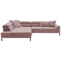 ECKSOFA Altrosa Feincord Rücken echt, Kopfteilverstellung, Sitzvorzug  - Schwarz/Altrosa, KONVENTIONELL, Textil/Metall (219/311cm) - Hom`in