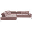 ECKSOFA Altrosa Feincord Rücken echt, Kopfteilverstellung, Sitzvorzug  - Schwarz/Altrosa, KONVENTIONELL, Textil/Metall (219/311cm) - Hom`in
