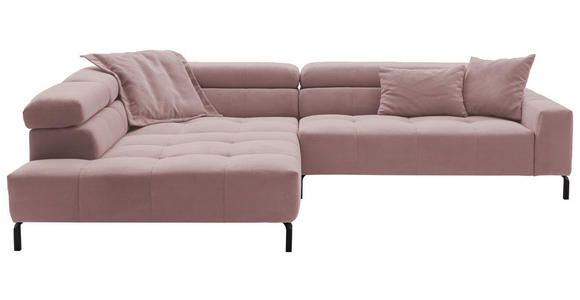 ECKSOFA Altrosa Feincord Rücken echt, Kopfteilverstellung, Sitzvorzug  - Schwarz/Altrosa, KONVENTIONELL, Textil/Metall (219/311cm) - Hom`in