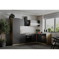 ECKKÜCHE  in Grau  - Edelstahlfarben/Eichefarben, Basics, Holzwerkstoff/Metall (280cm) - Respekta