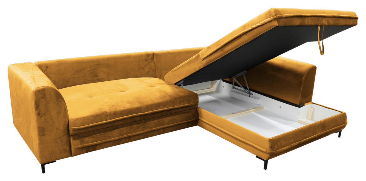 ECKSOFA Gelb Velours  - Gelb/Schwarz, Design, Textil/Metall (277/187cm) - Livetastic