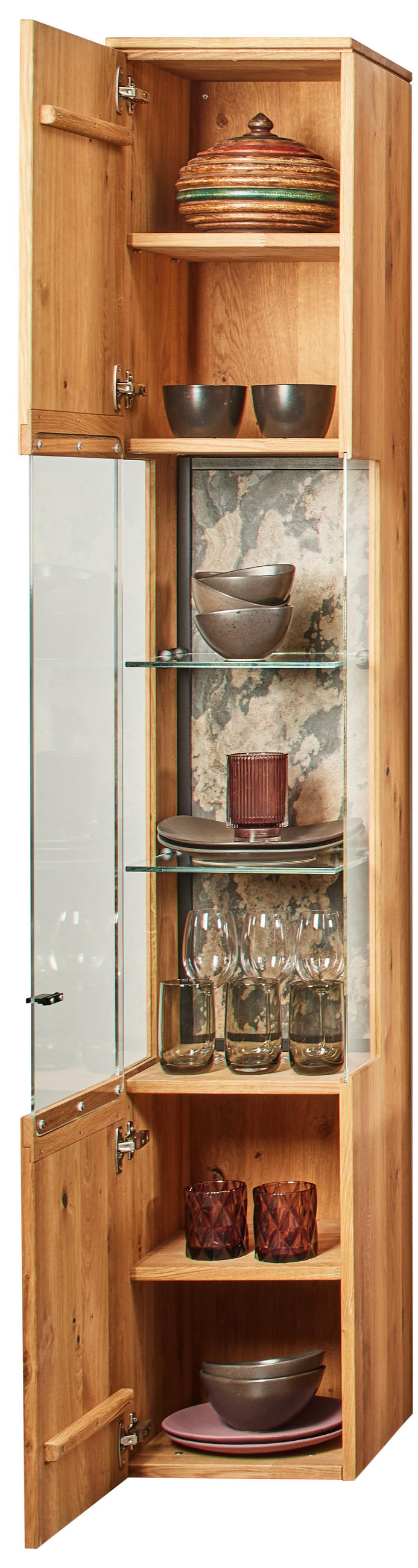 VITRINE  in massiv Asteiche Eichefarben - Eichefarben/Schwarz, Natur, Glas/Holz (35/205,7/39,5cm) - Valnatura