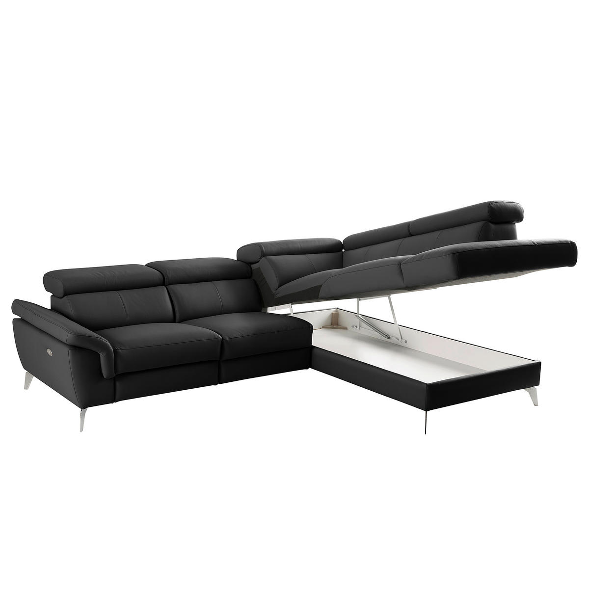 ECKSOFA  in Lederlook Echtleder Schwarz  265/210 cm  - Chromfarben/Schwarz, Design, Leder/Textil (265/210cm) - Livetastic