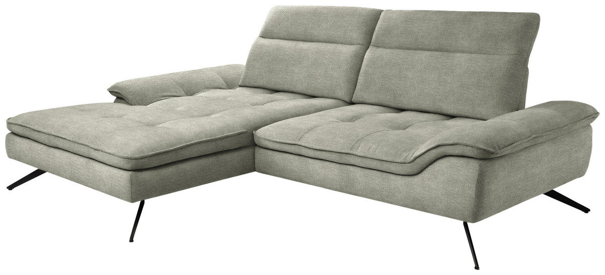 ECKSOFA in Webstoff Greige  179-202/288 cm  - Greige/Schwarz, Design, Textil/Metall (179-202/288cm) - Stylife