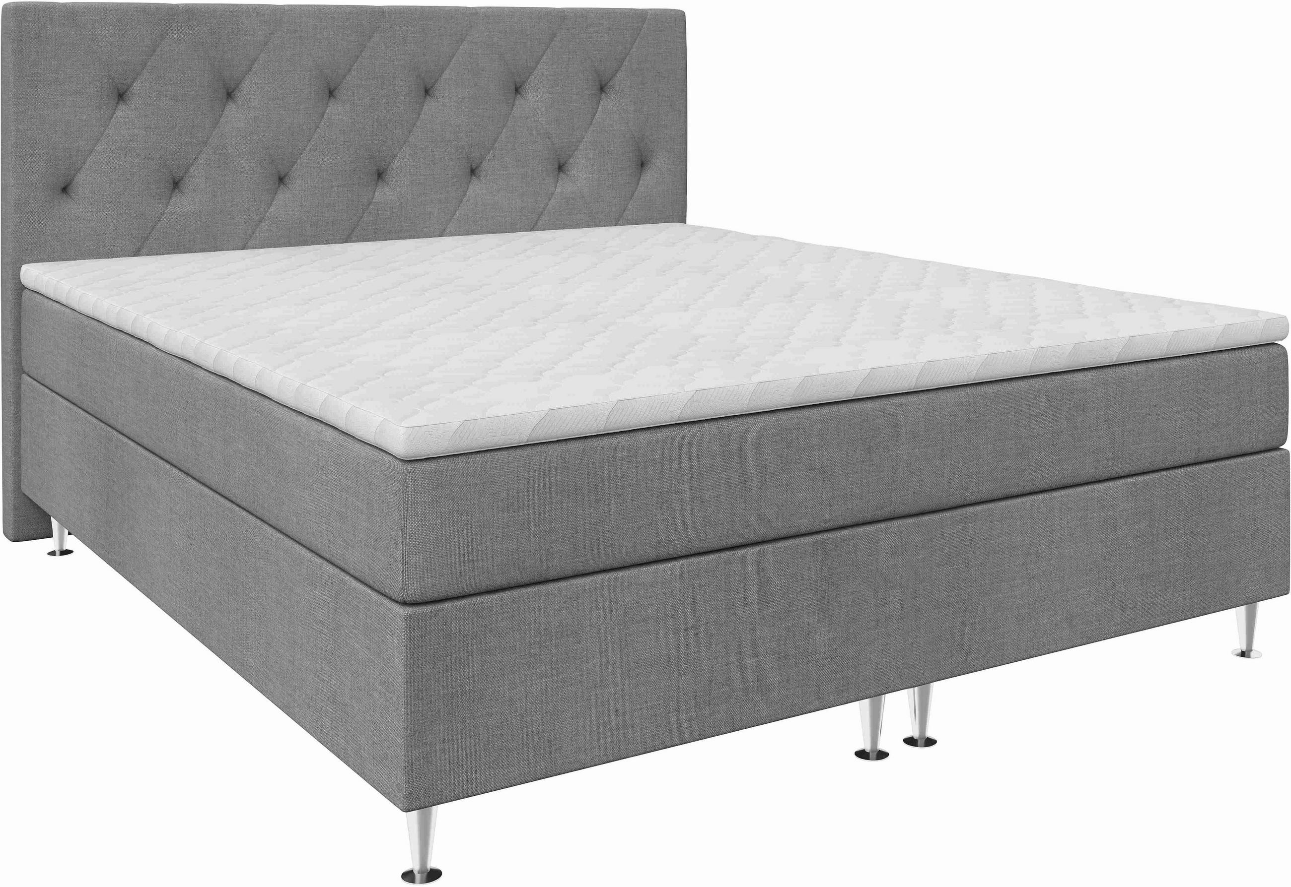 BOXSPRINGBETT 160/200 cm,  in Grau, Matratze, Bettkasten, Topper, H2 = mittel  - Silberfarben/Grau, KONVENTIONELL, Textil/Metall (160/200cm) - Chameo