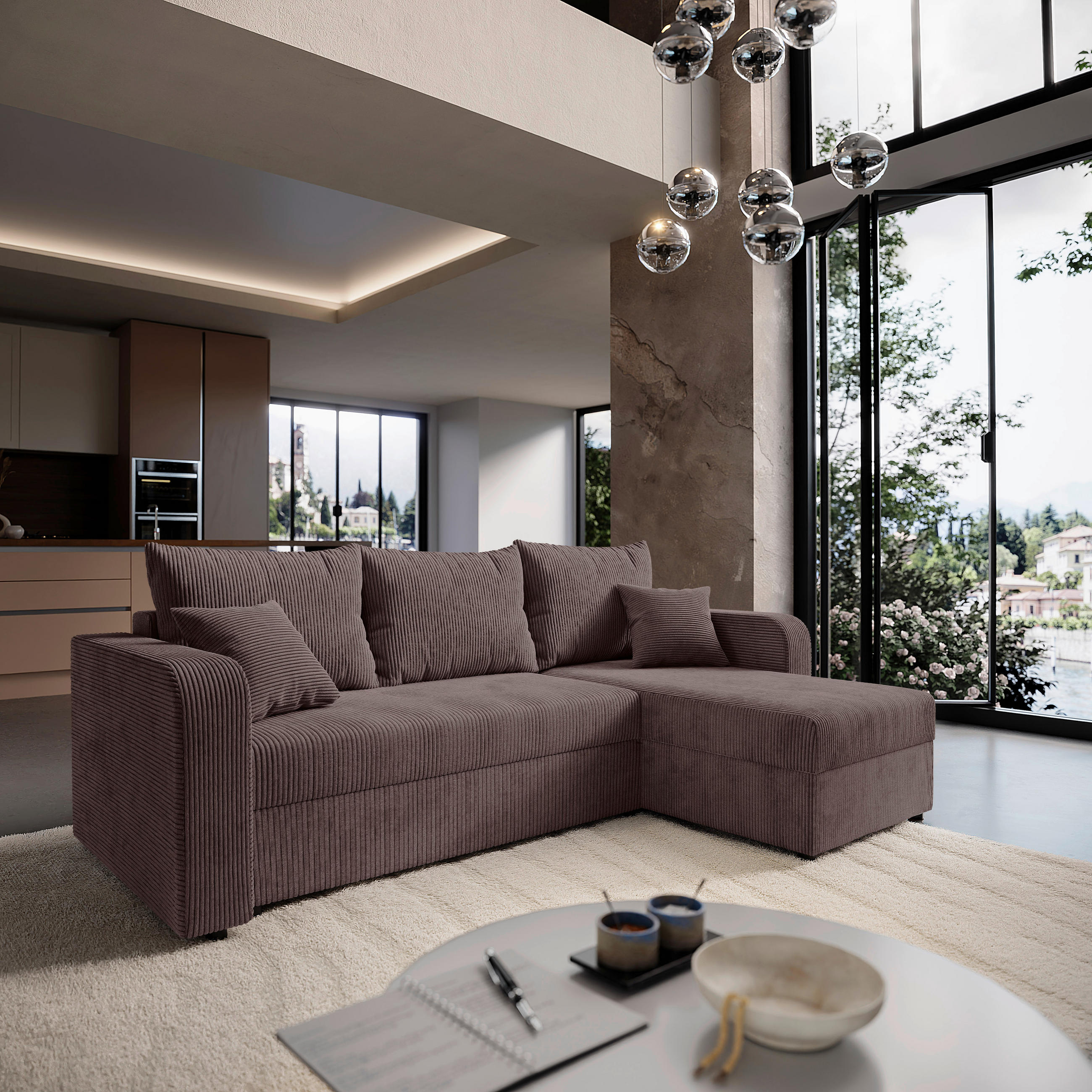 ECKSOFA Braun Cord  - Schwarz/Braun, KONVENTIONELL, Kunststoff/Textil (140/240cm) - Carryhome