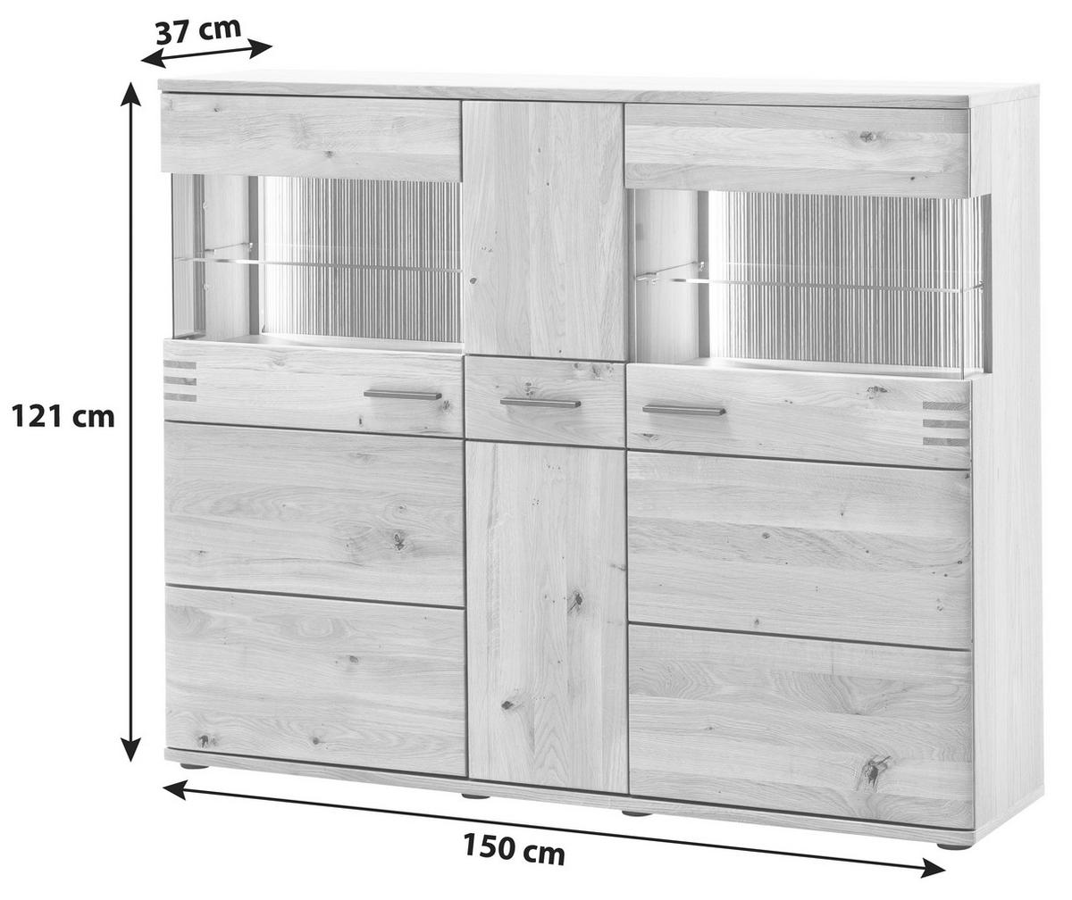 HIGHBOARD  150/121/37 cm  - Eichefarben/Anthrazit, Design, Glas/Holz (150/121/37cm) - Livetastic