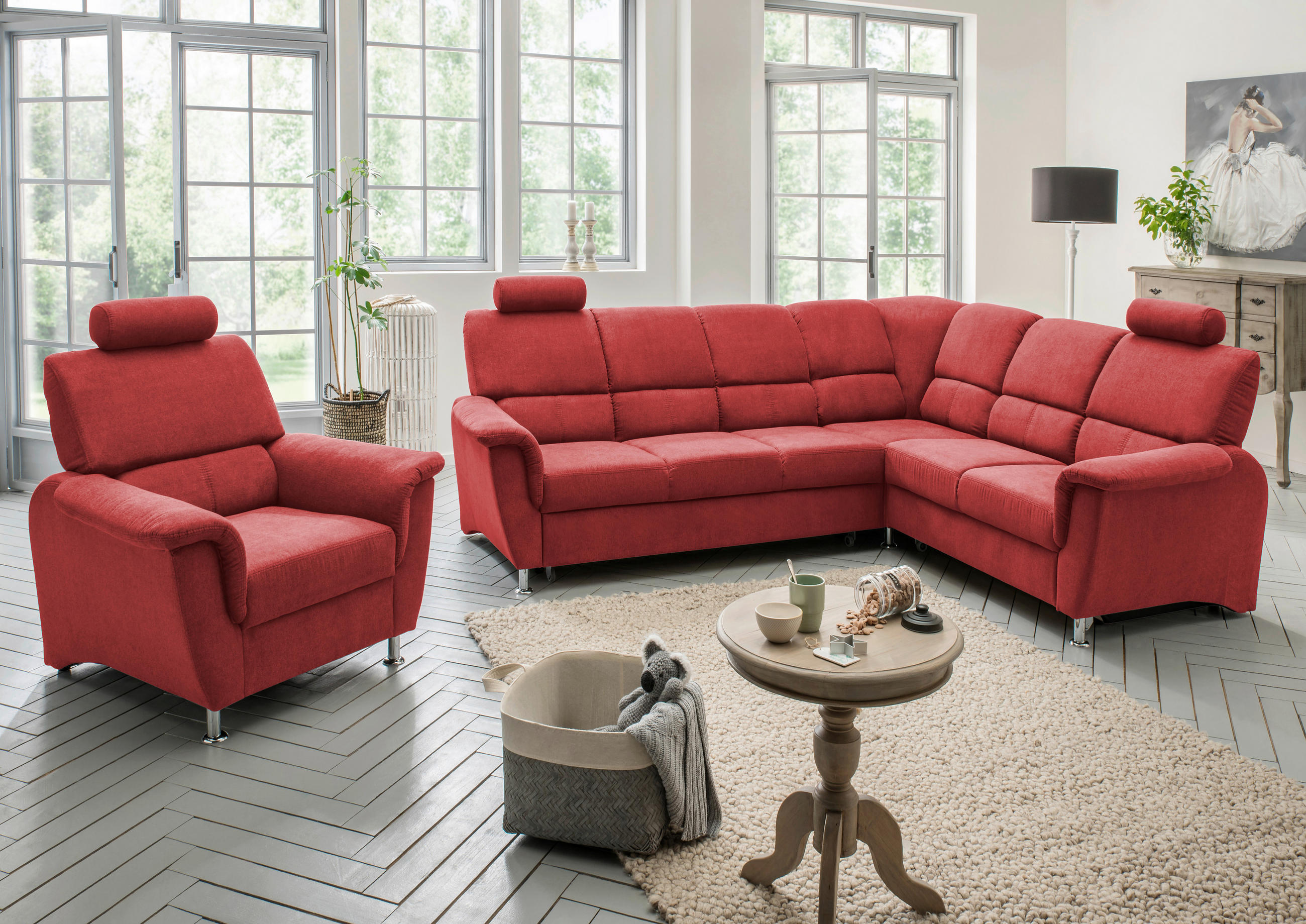 ECKSOFA Rot Mikrofaser  - Chromfarben/Rot, KONVENTIONELL, Holz/Textil (271/224cm) - Livetastic