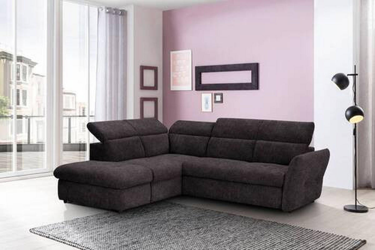 ECKSOFA in Velours Graubraun  224/254 cm  - Graubraun/Schwarz, Design, Kunststoff/Textil (224/254cm) - Stylife