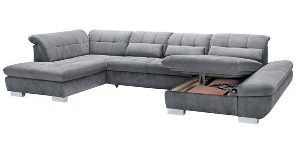 WOHNLANDSCHAFT in Mikrofaser Grau - Chromfarben/Grau, Design, Kunststoff/Textil (211/350/204cm) - Xora
