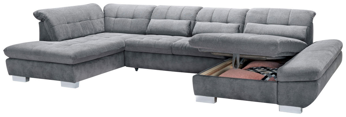 SEDEŽNA GARNITURA, mikrovlakna siva  - barve kroma/siva, Design, umetna masa/tekstil (211/350/204cm) - Xora