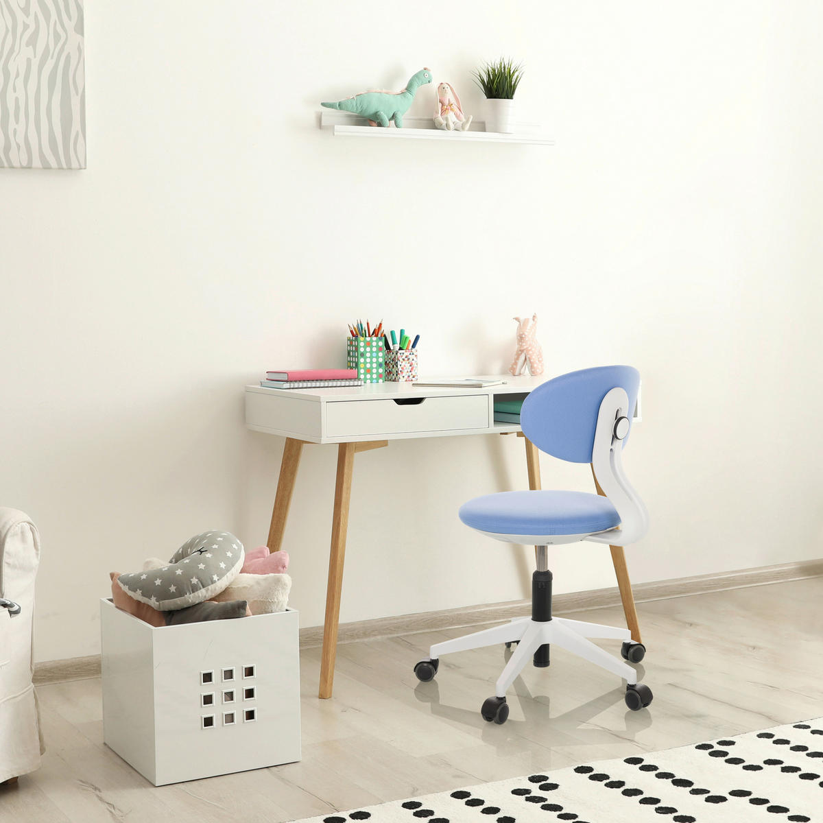 OTOČNÁ ŽIDLE PRO MLÁDEŽ, modrá - šedá/modrá, Basics, textil/plast (42/66-87/52cm) - MID.YOU