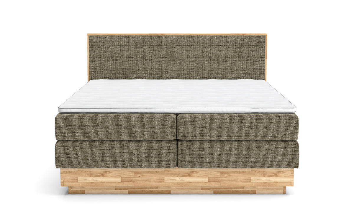 BOXSPRINGBETT 160/200 cm,  in Eichefarben, Dunkelgrün, Matratze, gepolstertes Kopfteil, Bettkasten, Topper, H2 + H2 = mittel  - Dunkelgrün/Eichefarben, MODERN, Holz/Kunststoff (160/200cm) - Livetastic