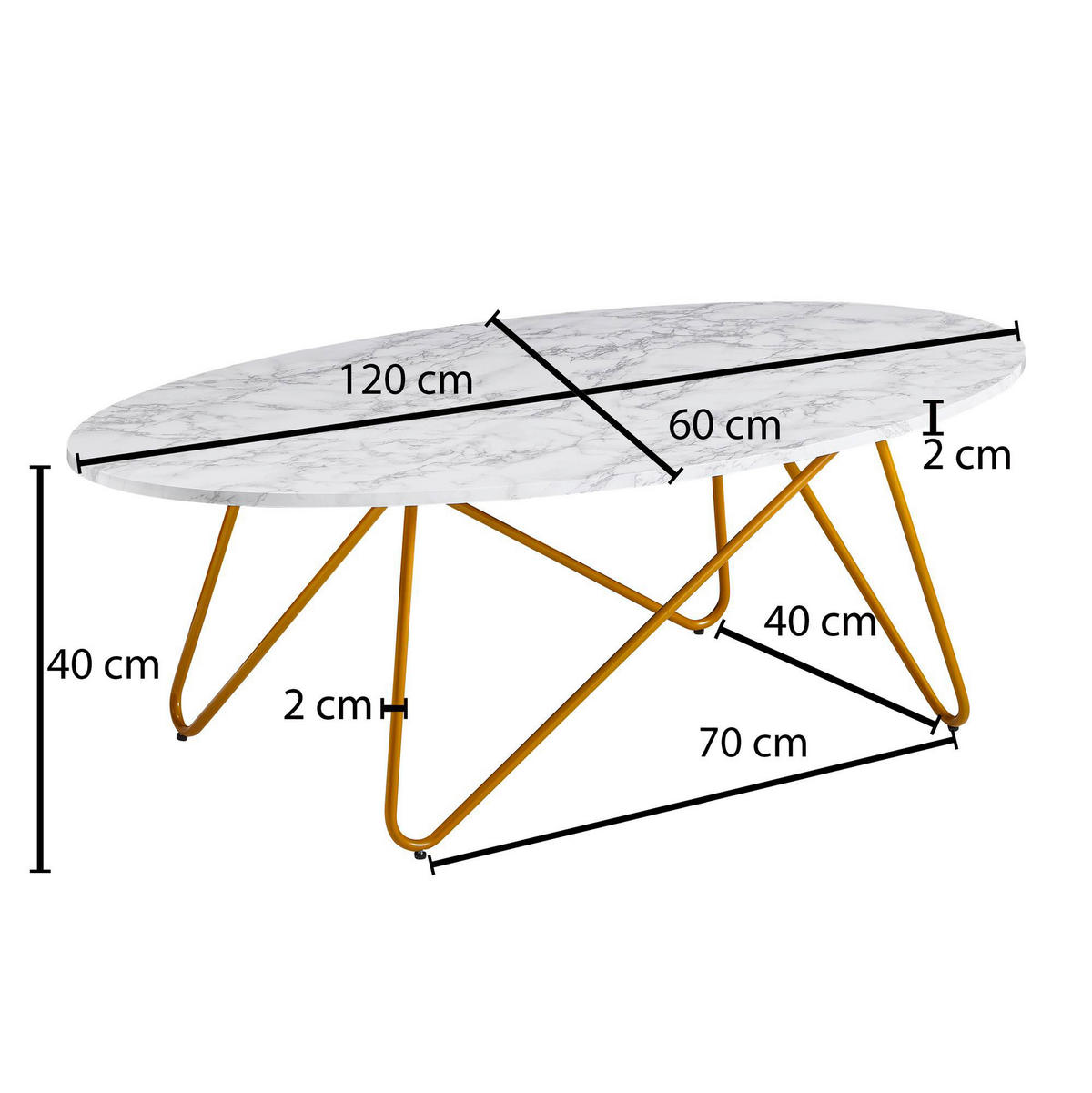 COUCHTISCH in 120/60/40 cm  - Goldfarben, Modern (120/60/40cm) - MID.YOU