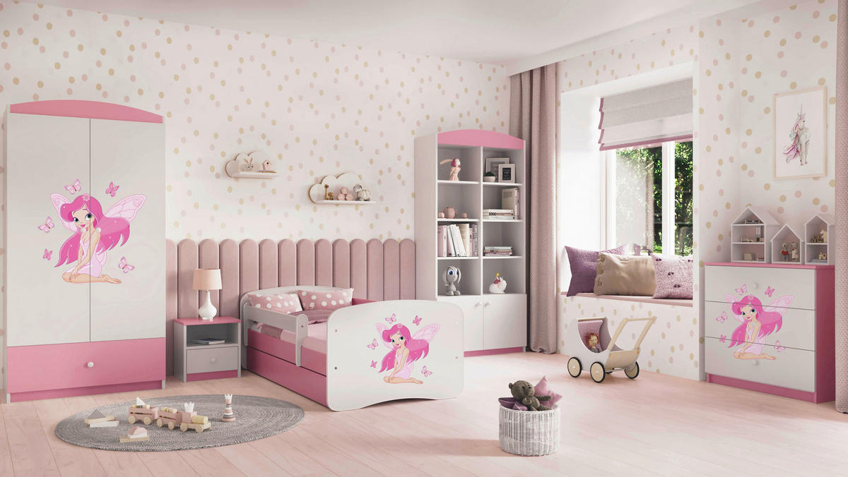 KINDER-/JUNIORBETT 80/160 cm  in Weiß, Pink  - Pink/Birkefarben, MODERN, Holz/Holzwerkstoff (80/160cm) - MID.YOU