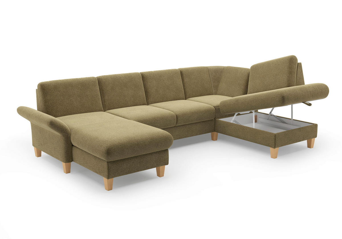 WOHNLANDSCHAFT - Eichefarben/Olivgrün, KONVENTIONELL, Holz/Textil (164/314/195cm) - Sit & More