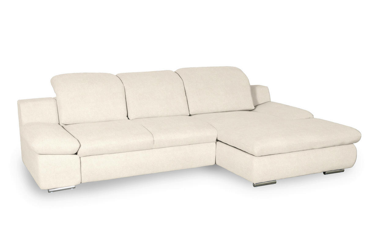 ECKSOFA in Chenille Creme  - Chromfarben/Creme, Design, Textil/Metall (286/165cm) - Livetastic