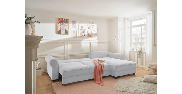 ECKSOFA Hellgrau Cord  - Hellgrau/Schwarz, KONVENTIONELL, Kunststoff/Textil (318/197cm) - Hom`in