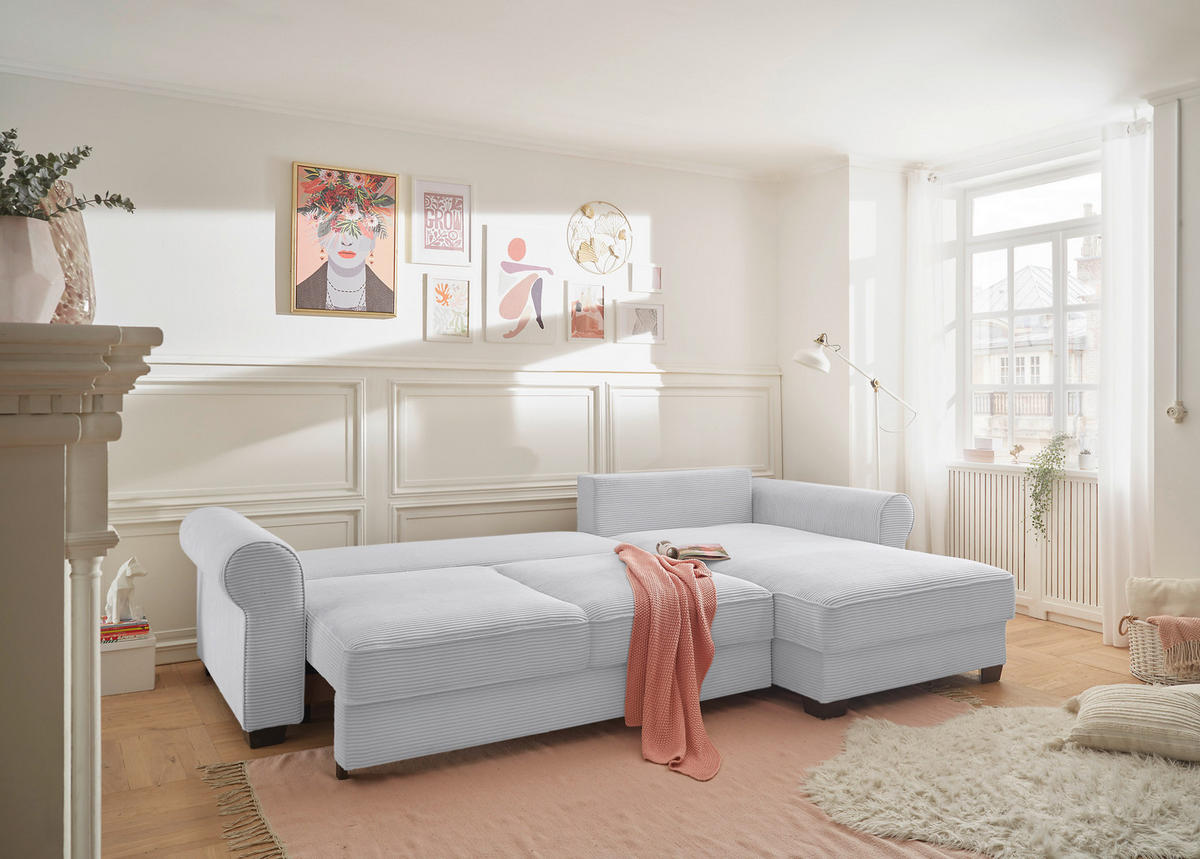 ECKSOFA Hellgrau Cord  - Hellgrau/Schwarz, KONVENTIONELL, Kunststoff/Textil (318/197cm) - Hom`in