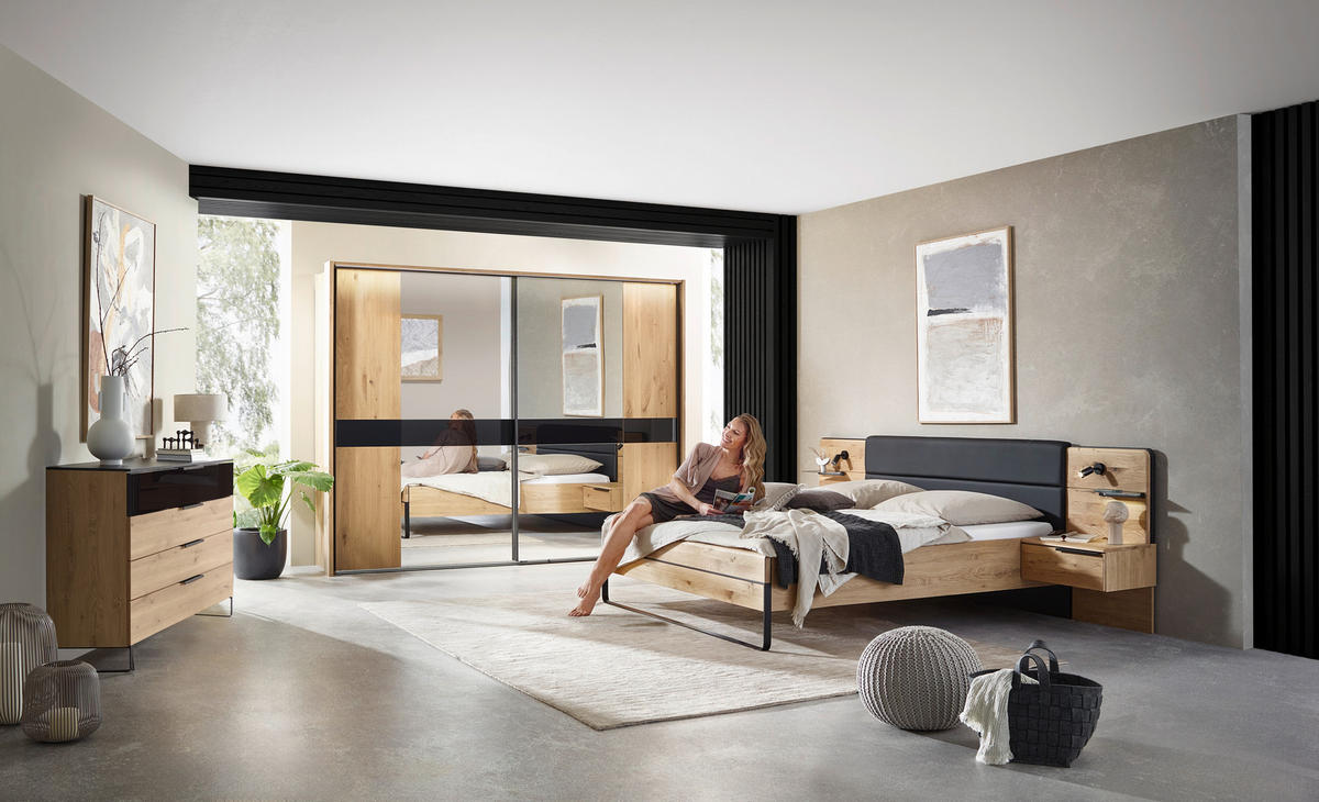 BETTANLAGE 180/200 cm  in Schwarz, Wildeiche   - Wildeiche/Schwarz, Design, Holzwerkstoff/Textil (180/200cm) - Dieter Knoll