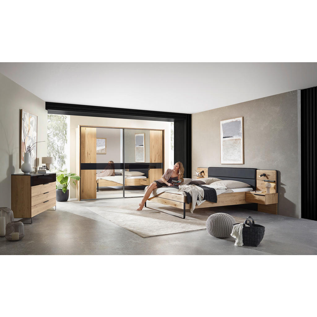 Thumbnail - Dieter Knoll Bettanlage, Schwarz, Wildeiche, Textil, 180x200 cm, Blauer Engel, Made in Germany, gepolstertes Kopfteil, i...