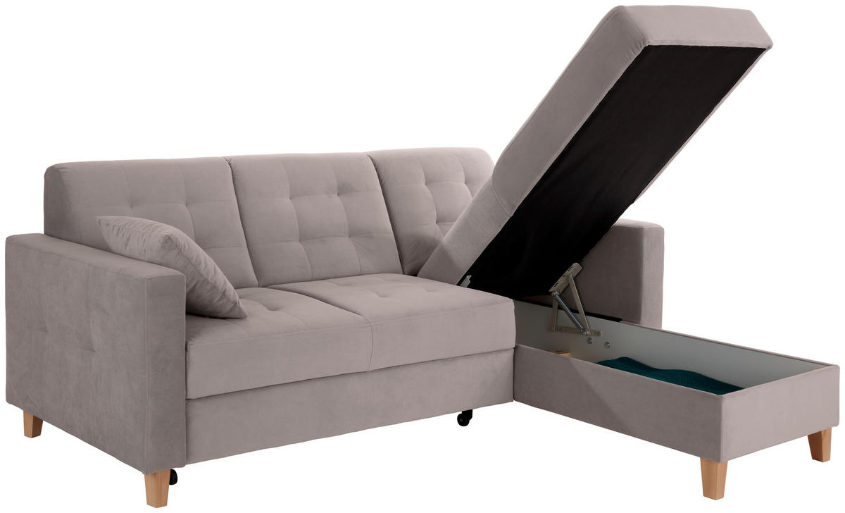 ECKSOFA Beige Samt  - Beige/Naturfarben, Design, Holz/Textil (231/160cm) - Livetastic